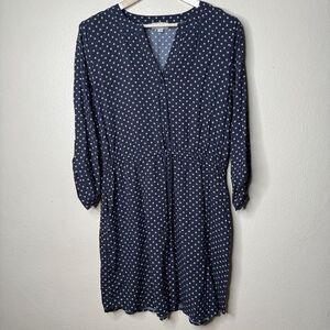 LOFT Dark Blue Polka Dot Midi Dress
